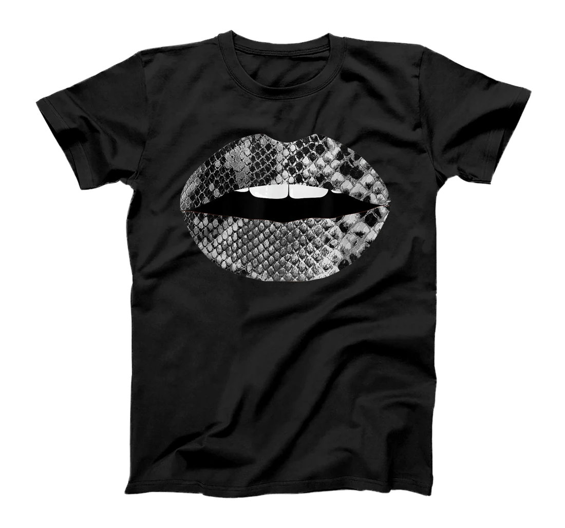 Snakeskin Lips Snakes Print Kiss Mouth T-Shirt, Women T-Shirt