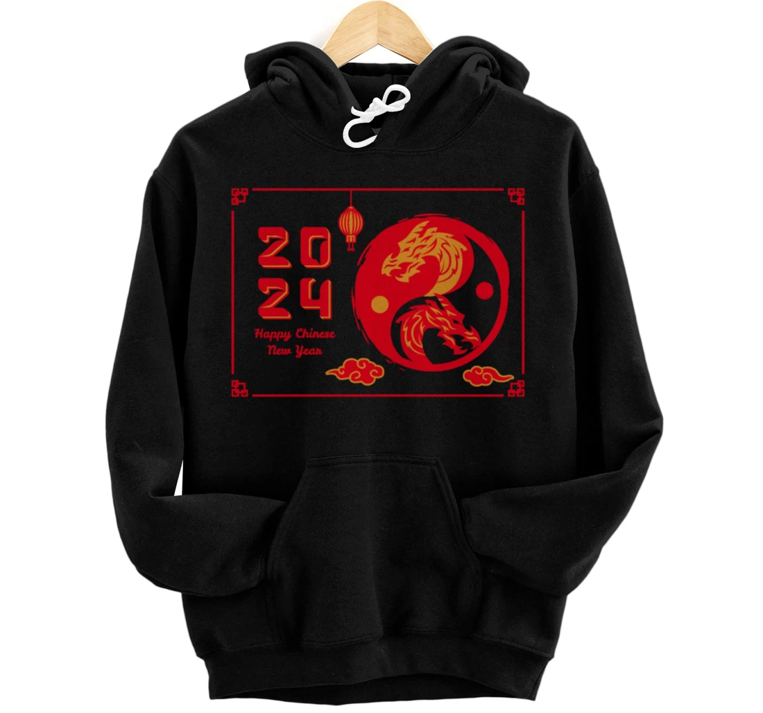 Personalized Year Of The Dragon Yin Yang Zodiac Chinese New Year 2024 Pullover Hoodie