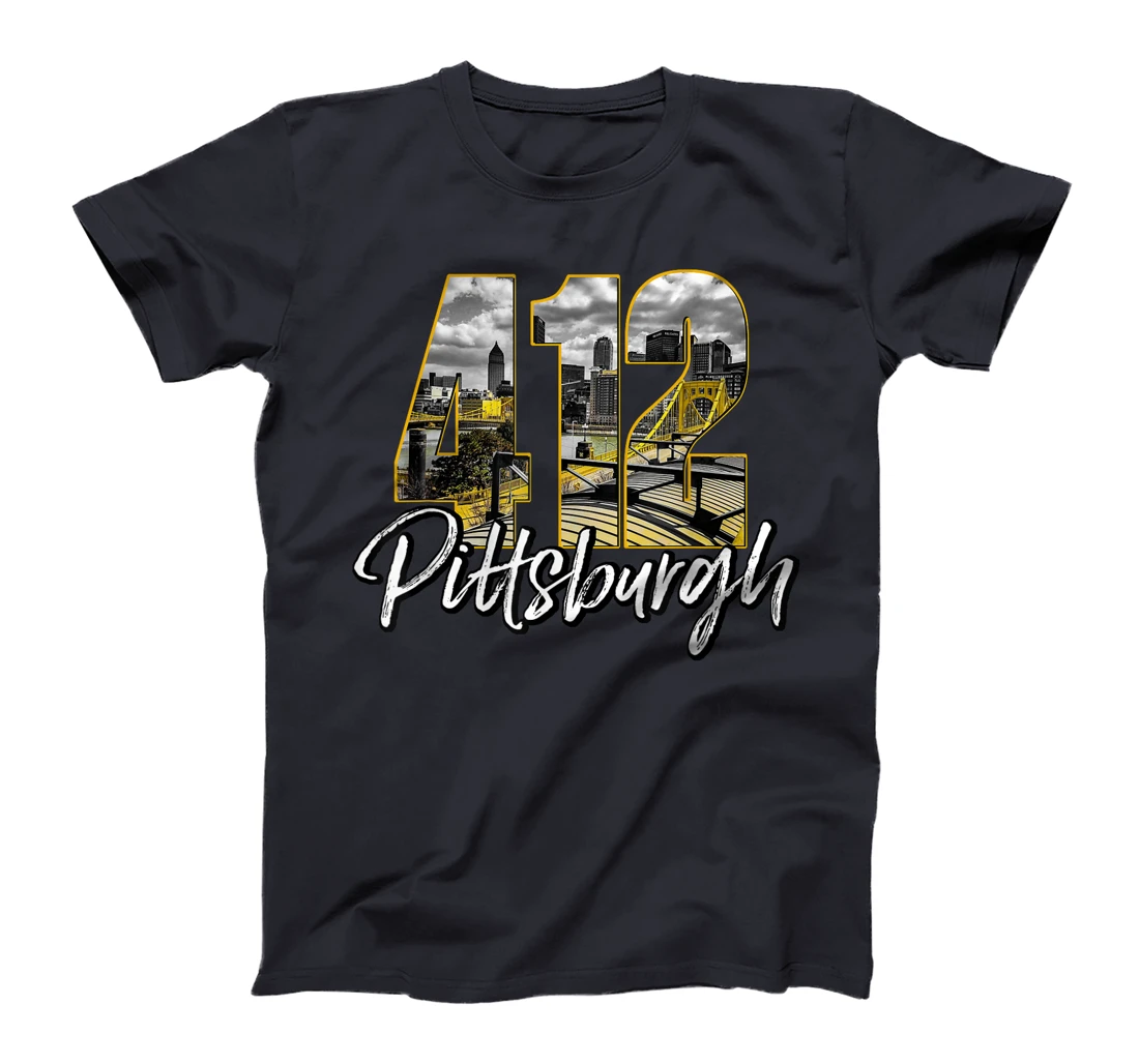 Pittsburgh Tshirt 412 City Skyline Yellow Pittsburgh T-Shirt