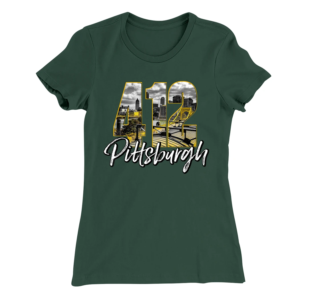 Pittsburgh Tshirt 412 City Skyline Yellow Pittsburgh T-Shirt