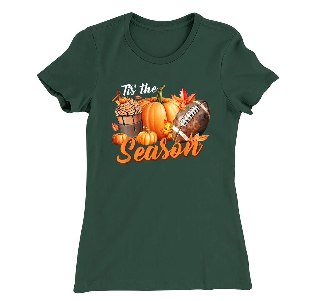 Tis The Season Pumpkin Leaf Latte Fall Thanksgiving Football T-Shirt