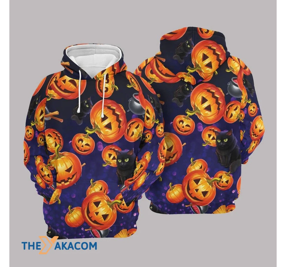 Personalized Pumpkin Cat Pattern Blue Halloween - 3D Printed Pullover Hoodie