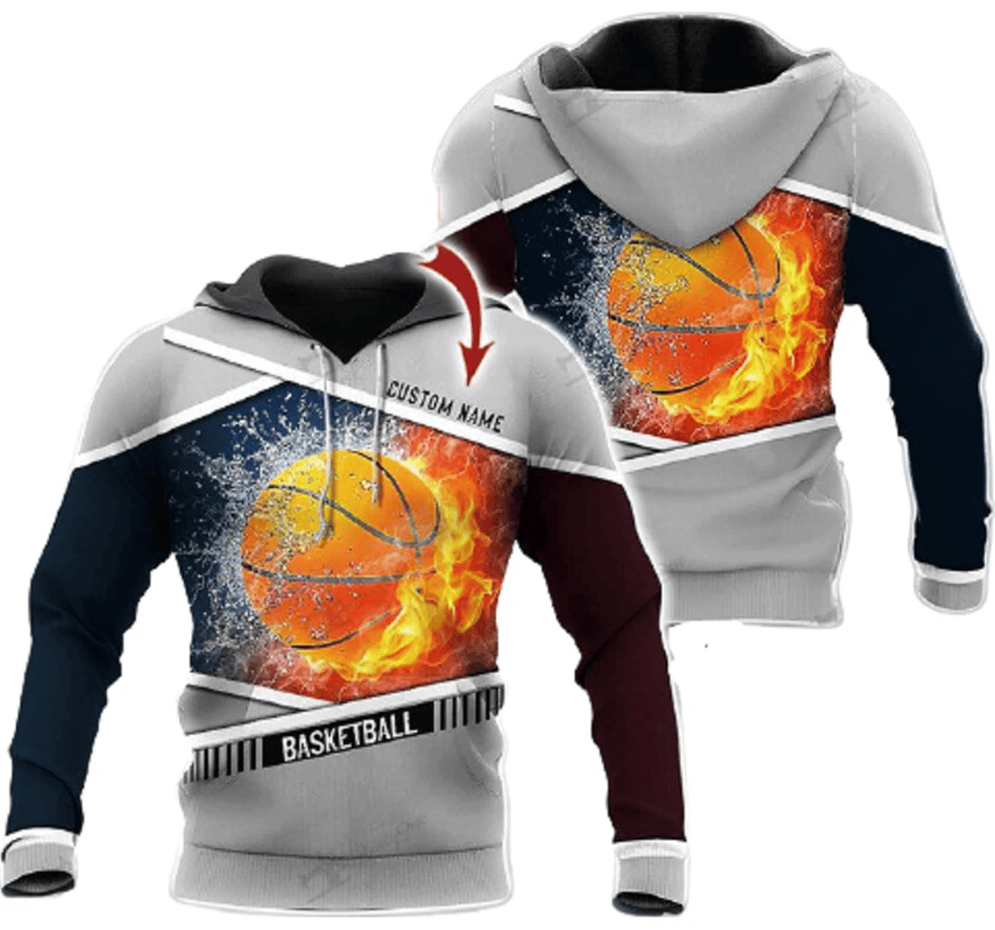 Personalized Basketball Lovers Basketball Fire Water Family - 3D Printed Pullover Hoodie
