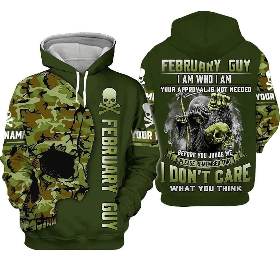 Personalized H Skull Veteran February Guy I Am Who I Am Your Approval Is Not Needed Custom Name - 3D Printed Pullover Hoodie