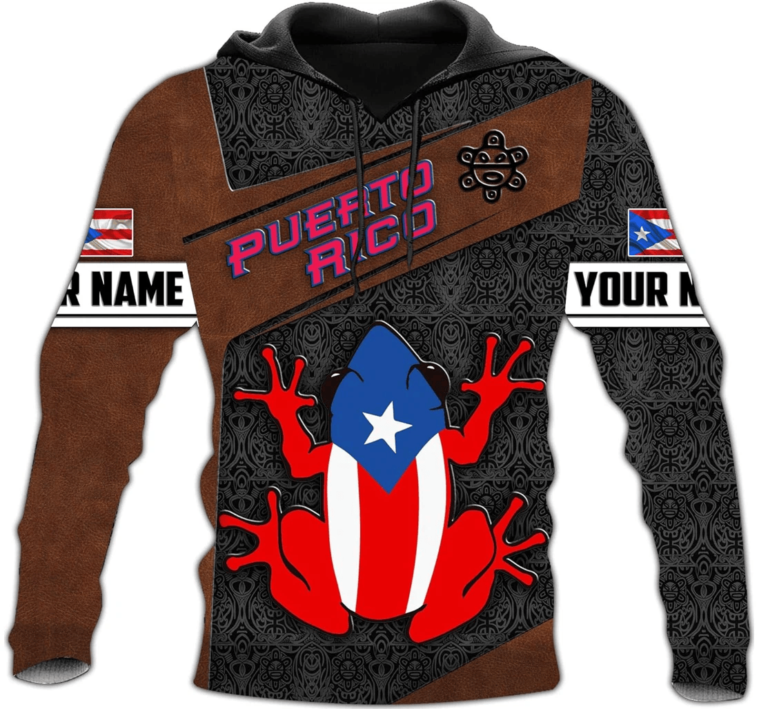 Personalized Boricua Frog Coqui Sun Taino Puerto Rico Puerto Ricans Us Family Hq - 3D Printed Pullover Hoodie