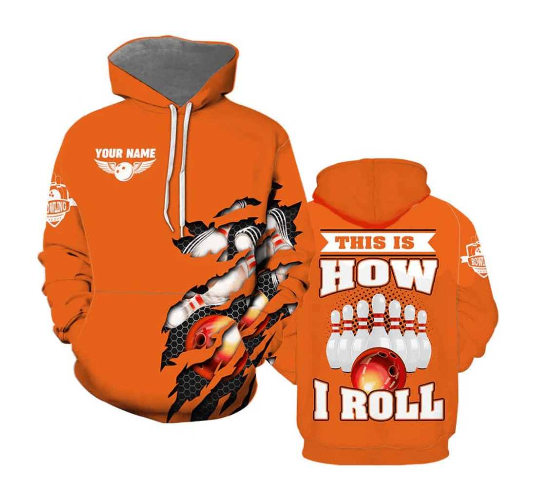 Custom Name Bowling Personalized Bowling Funny Bowling Team Bowling Pattern Colorful Orange Crew Neck - 3D Printed Pullover Hoodie