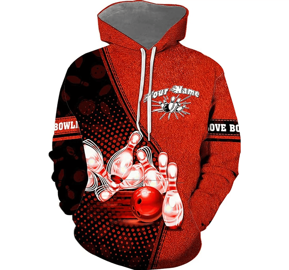 Custom Name Red Bowling Striking Bowling Bowling Personalized Bowling Striking Red Pattern Crew Neck - 3D Printed Pullover Hoodie