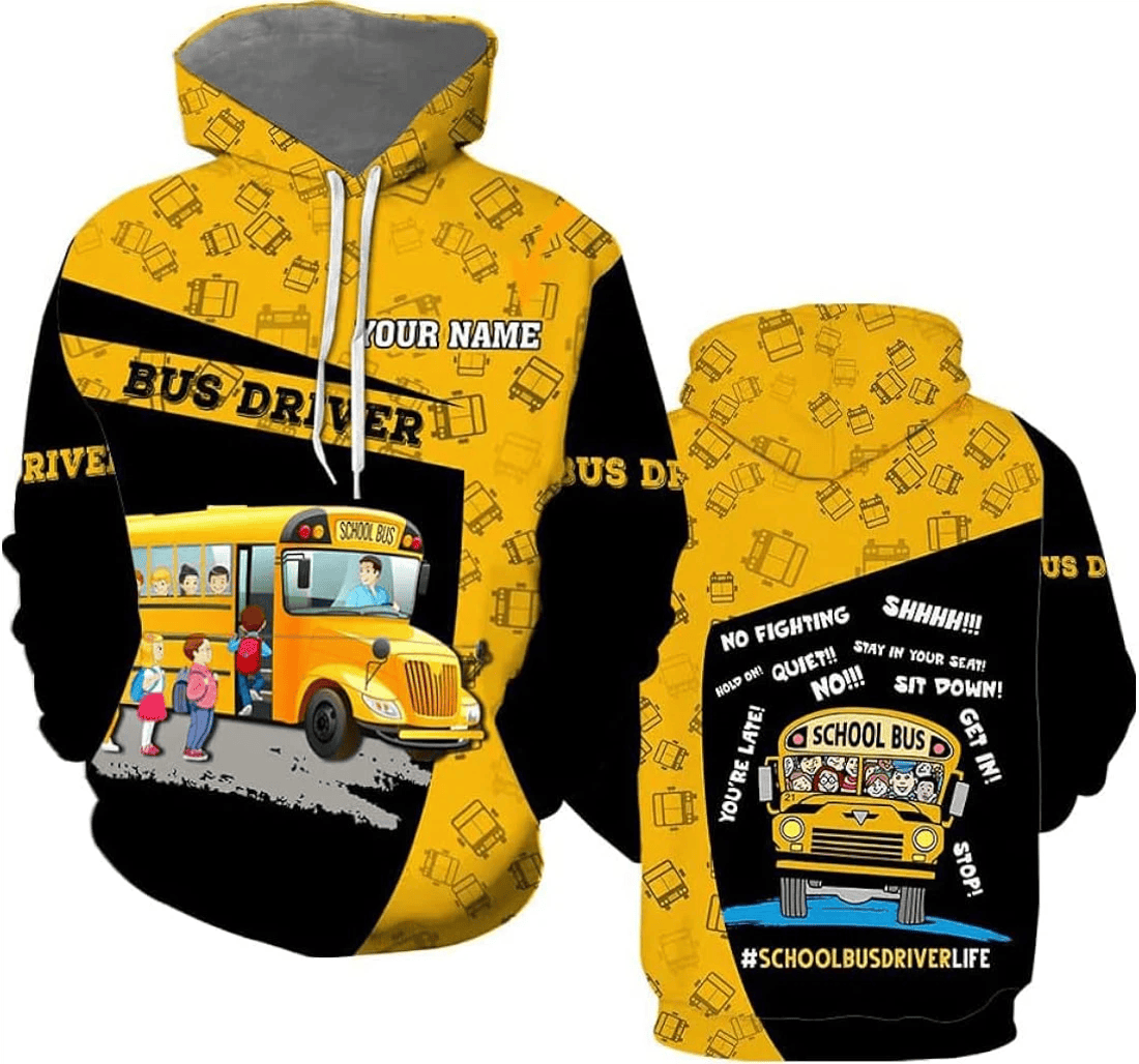Personalized Custom Name School Bus Driver School Bus Driver School Driver Yellow School Bus Color Yellow Pattern Crew Neck - 3D Printed Pullover Hoodie