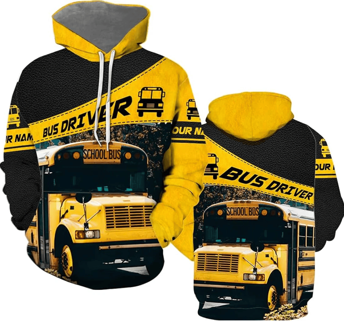 Personalized Custom Name Bus Driver School Bus Bus Driver Bus Driver Custom School Bus Colorful Yellow Crew Neck Bus - 3D Printed Pullover Hoodie