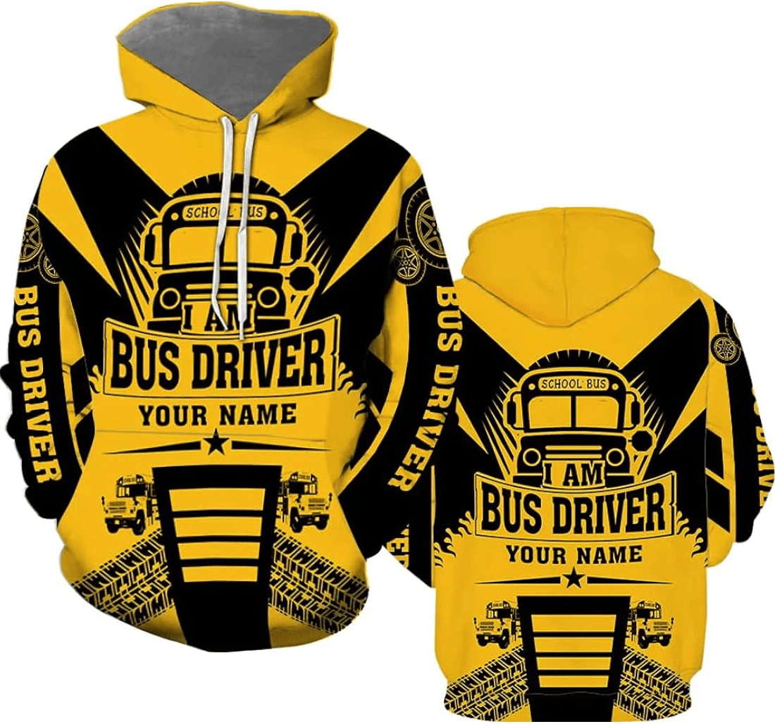 Personalized Custom Name School Bus Driver School Bus Driver School Driver Yellow School Bus Color Yellow Pattern Crew Neck - 3D Printed Pullover Hoodie