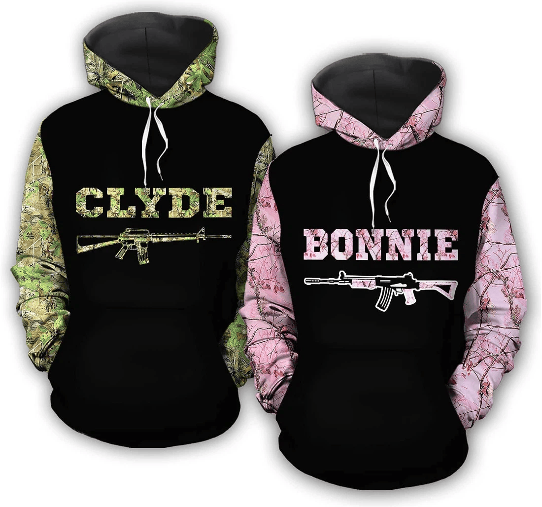 Bonnie Clyde Couples Personalized Couples Couples Valentine's Day - 3D Printed Pullover Hoodie (Please note to choose color "Camo" or "Pink")