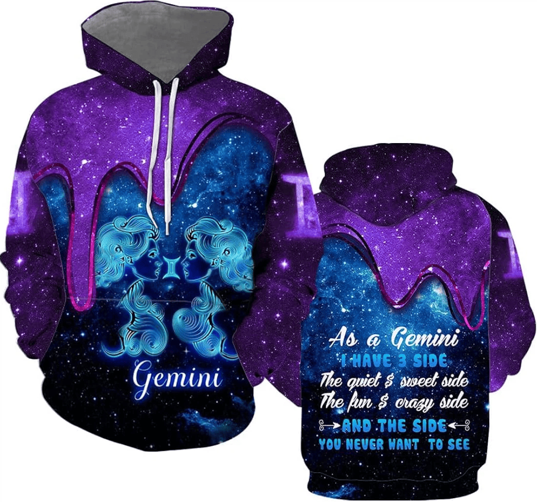 Personalized Custom Name Zodiac Gemini As A Gemini Persoanlized Zodiac Gemini Zodiac Gemini A Gemini Vintage Purple - 3D Printed Pullover Hoodie