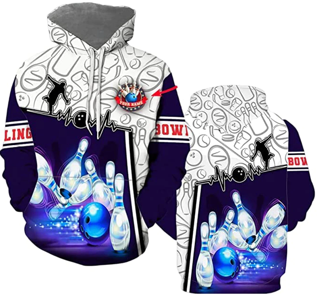 Name Blue Bowling Race Blue Bowling Bowling Personalized Bowling Vintage Blue Pattern - 3D Printed Pullover Hoodie