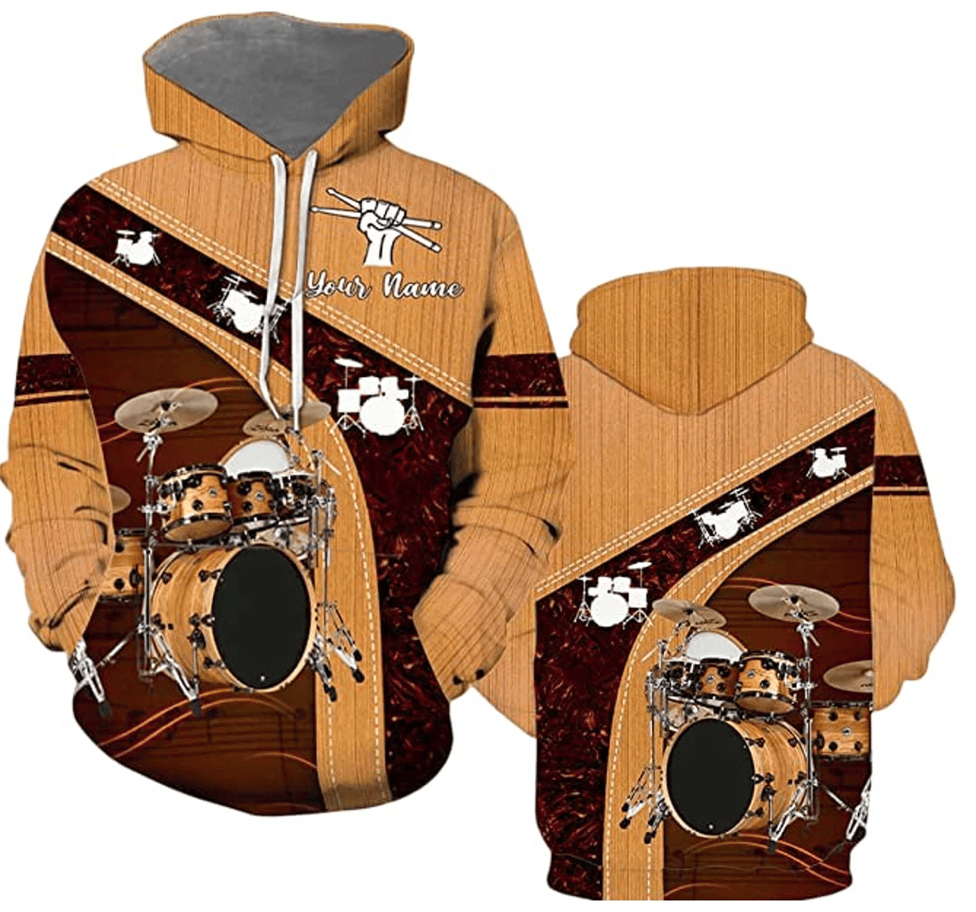 Personalized Name Drum Drum Pattern Brown Drum Custom Vintage Brown Crew Neck Music Music Instrument Up Drum - 3D Printed Pullover Hoodie