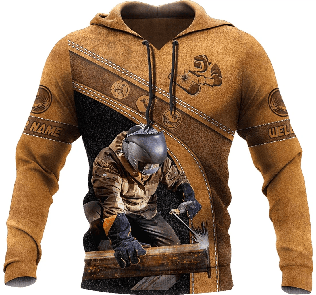 Personalized Welder Brown Leather Welding Family - 3D Printed Pullover Hoodie