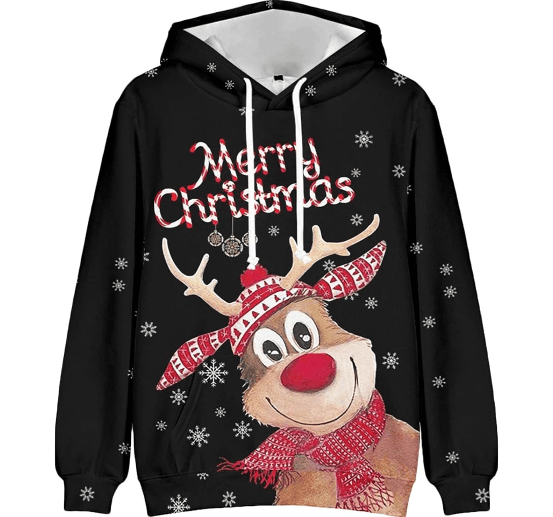 Personalized Reindeer Christmas Drawstring Top Merry Christmas Letter - 3D Printed Pullover Hoodie