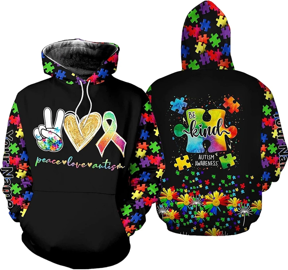 Personalized Autism Awareness Peace Love Autism Autism Mom Autism Dad Autism Autism - 3D Printed Pullover Hoodie