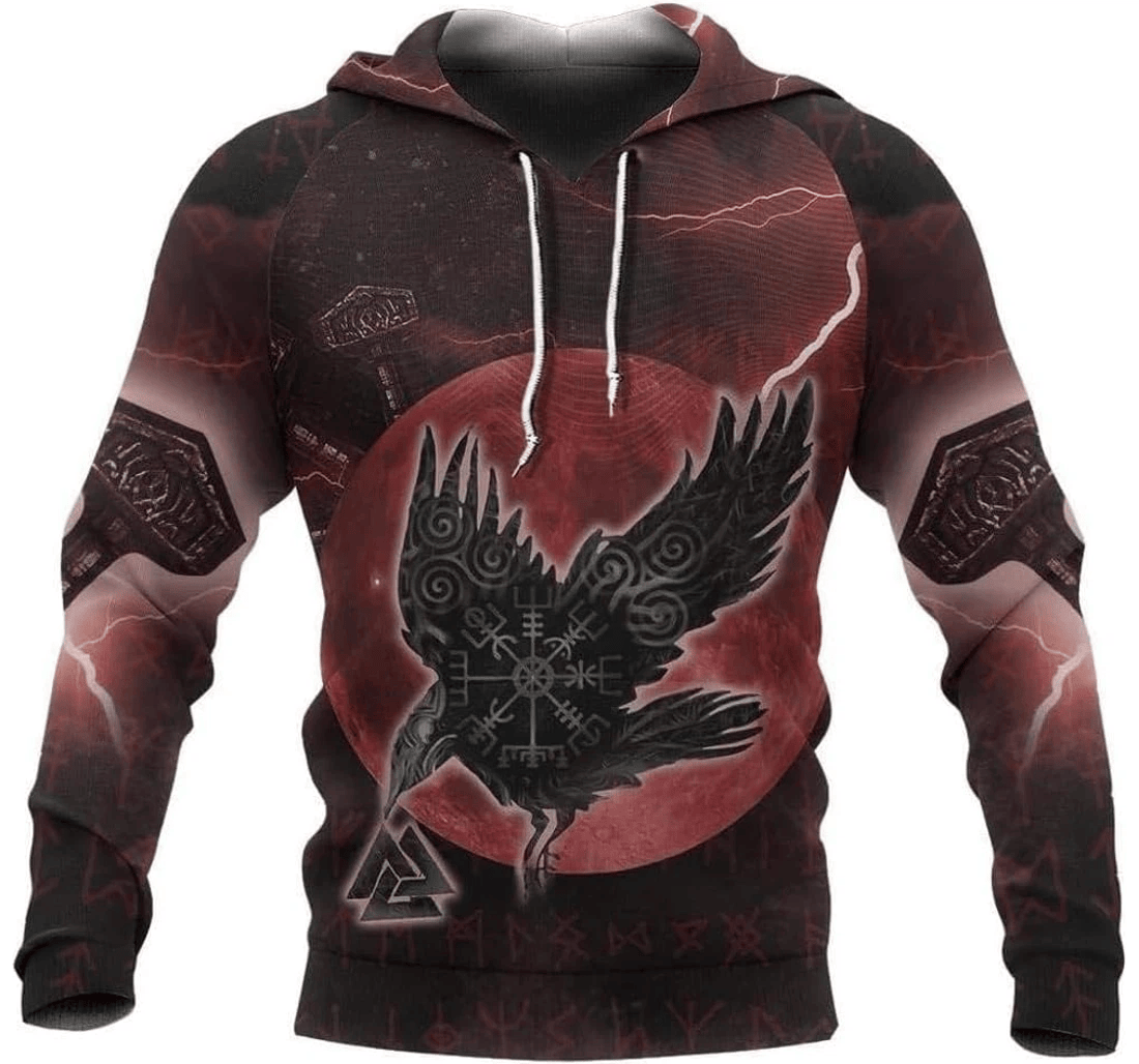 Personalized Men's Custom Viking Crow Valknut Amulet Norse Thor's Hammer Street Comfortable - 3D Printed Pullover Hoodie