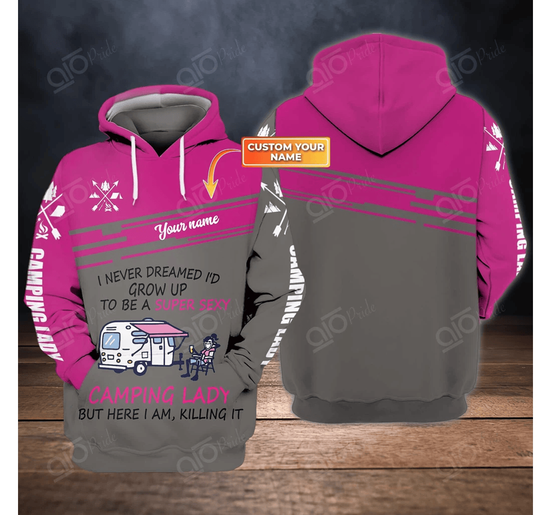 Personalized Camping Lady Personalized Name - 3D Printed Pullover Hoodie