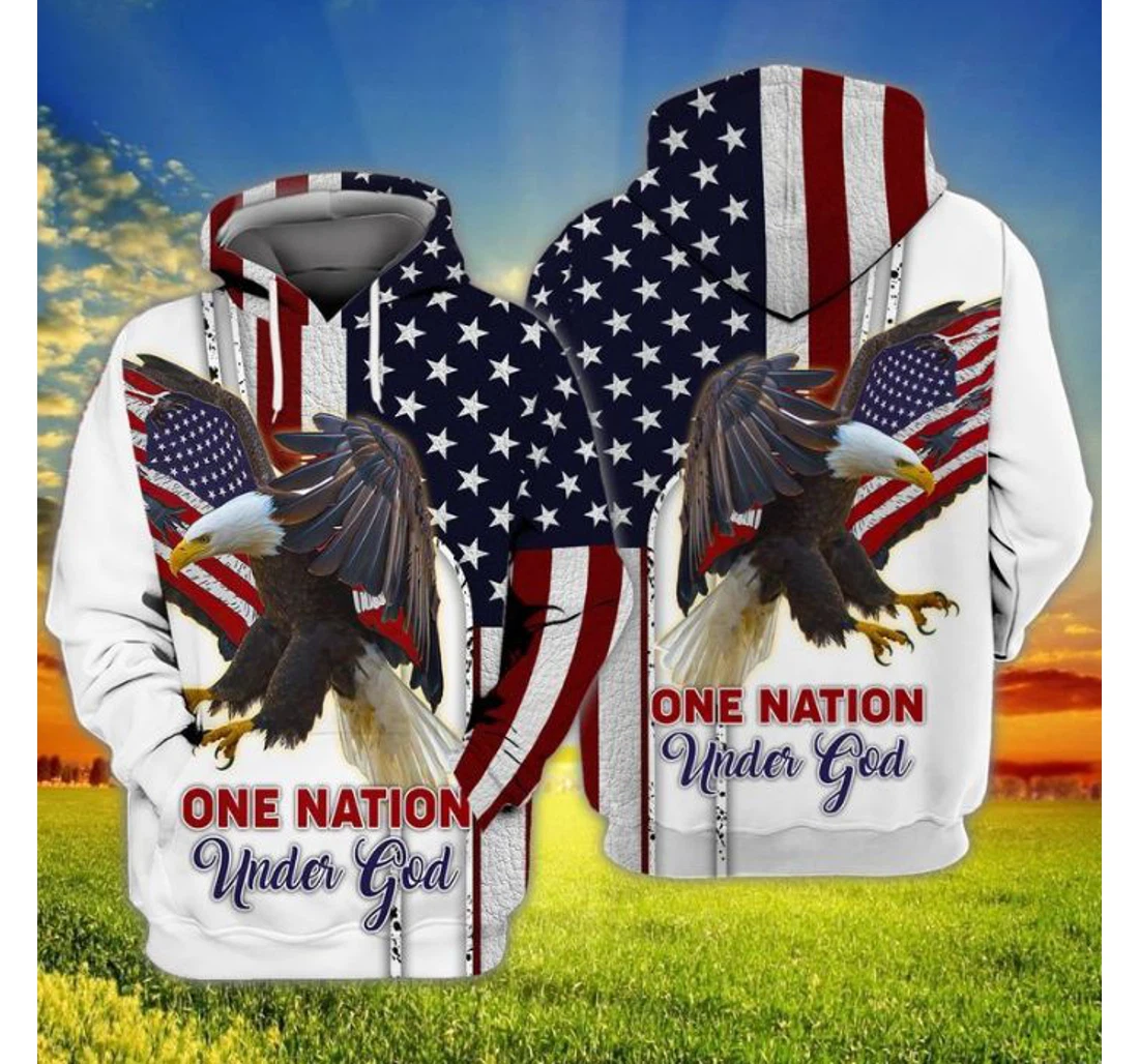 Personalized Th Of July Independence Day American Eagle One Nation Under God - 3D Printed Pullover Hoodie