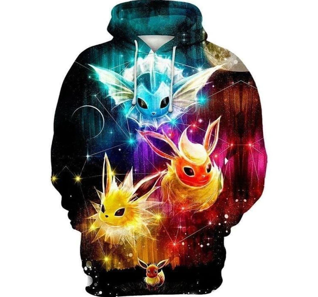 Personalized Eevee Jolteon Flareon Vaporeon Up To - 3D Printed Pullover Hoodie
