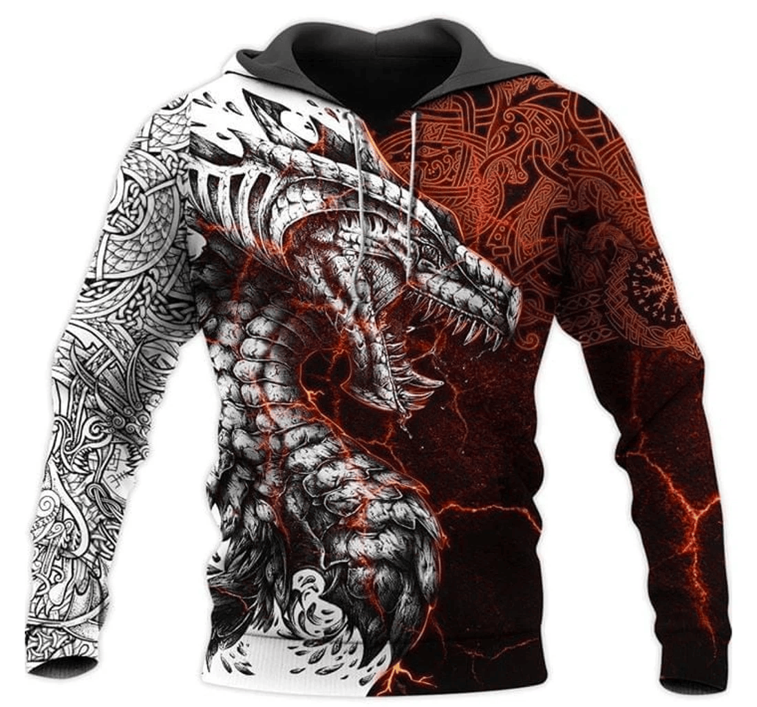 Personalized Dragon Viking Pattern Lava Wave Lovers Sweater - 3D Printed Pullover Hoodie