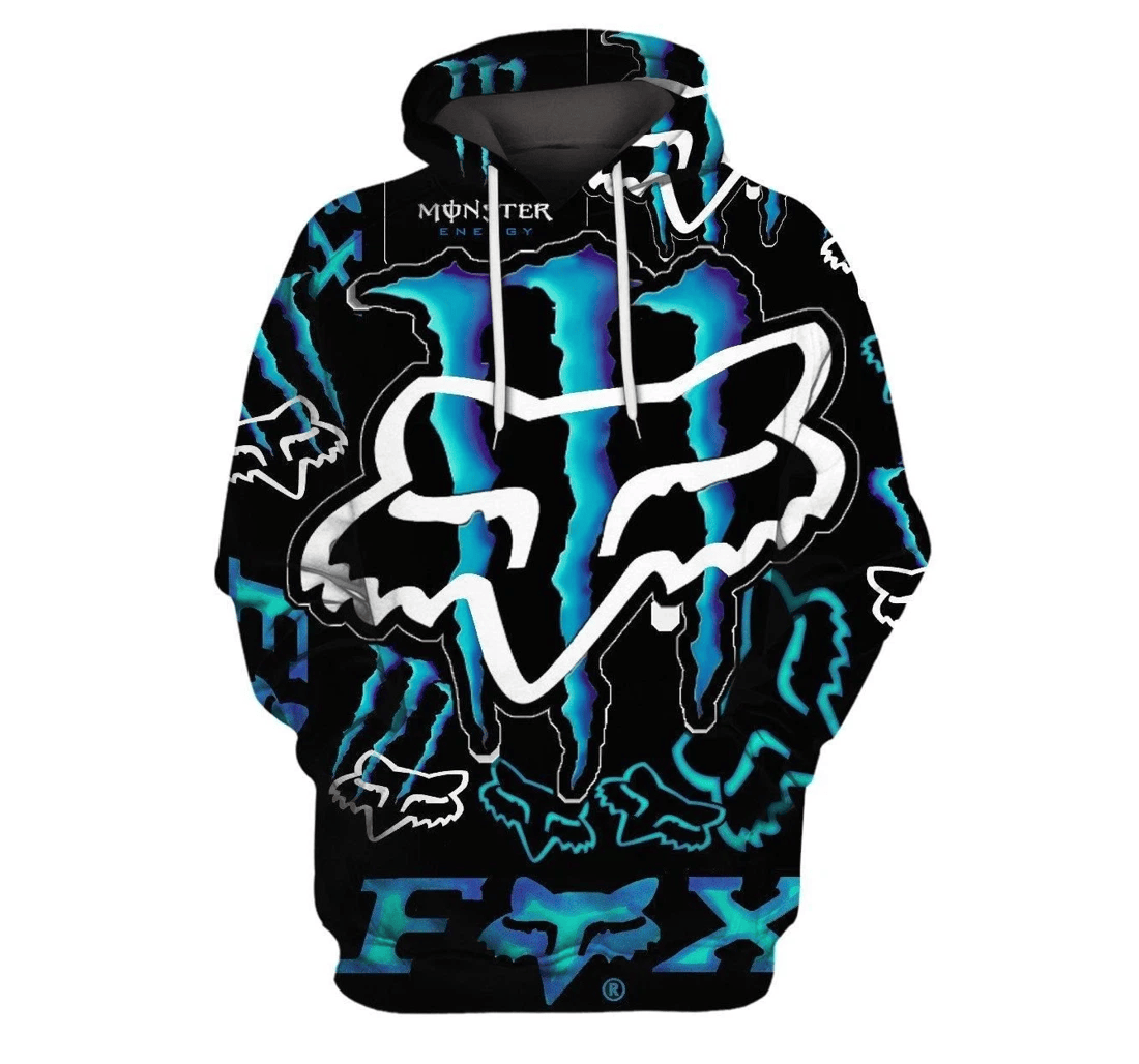 Personalized Fox Monster Energy Blue - 3D Printed Pullover Hoodie