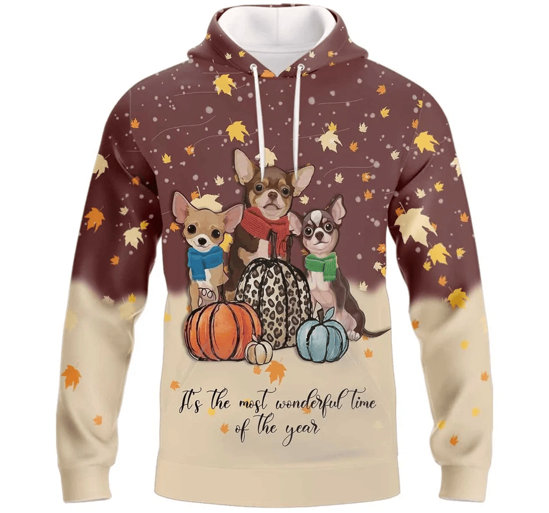 Personalized Cute Chihuahua Thanksgiving Chihuahua Dog Humans - 3D Printed Pullover Hoodie