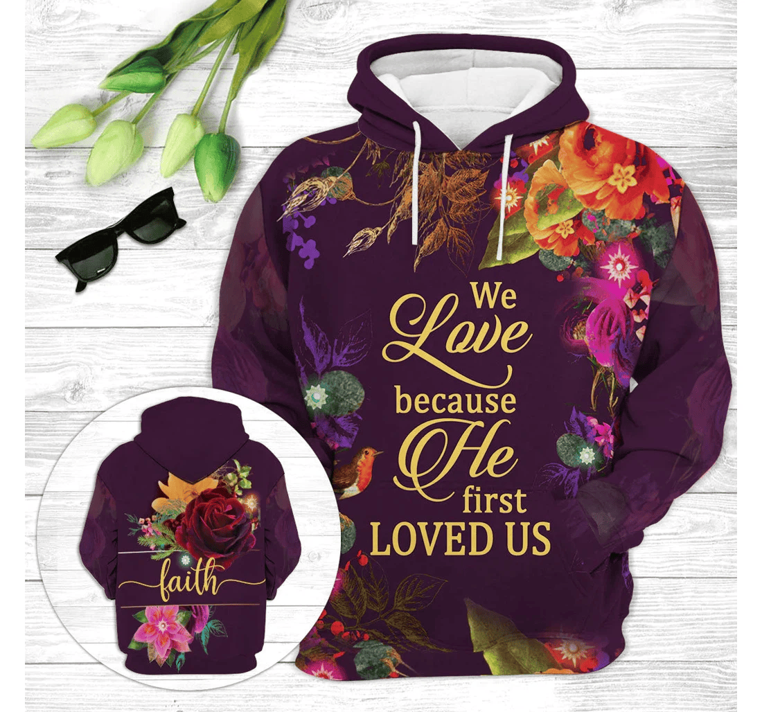 Personalized Brilliant Roses John We Love Because He First Loved Us - 3D Printed Pullover Hoodie