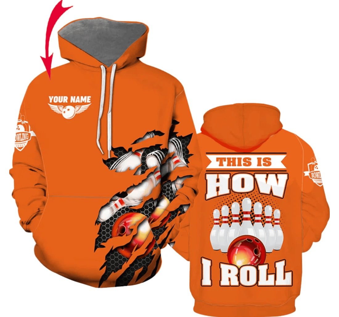 Personalized Name Bowling Personalized Bowling Funny Bowling Team Bowling Pattern Colorful Orange Crew Neck - 3D Printed Pullover Hoodie