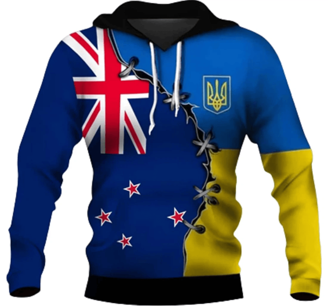 Personalized New Zealand Ukrainian Flag Family - 3D Printed Pullover Hoodie