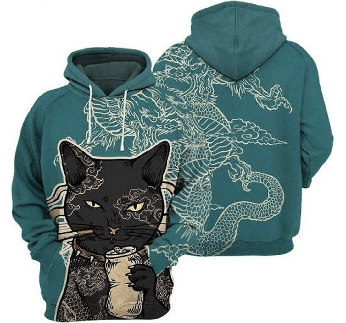 Personalized Dragon Cat Cat Lovers Father Day - 3D Printed Pullover Hoodie