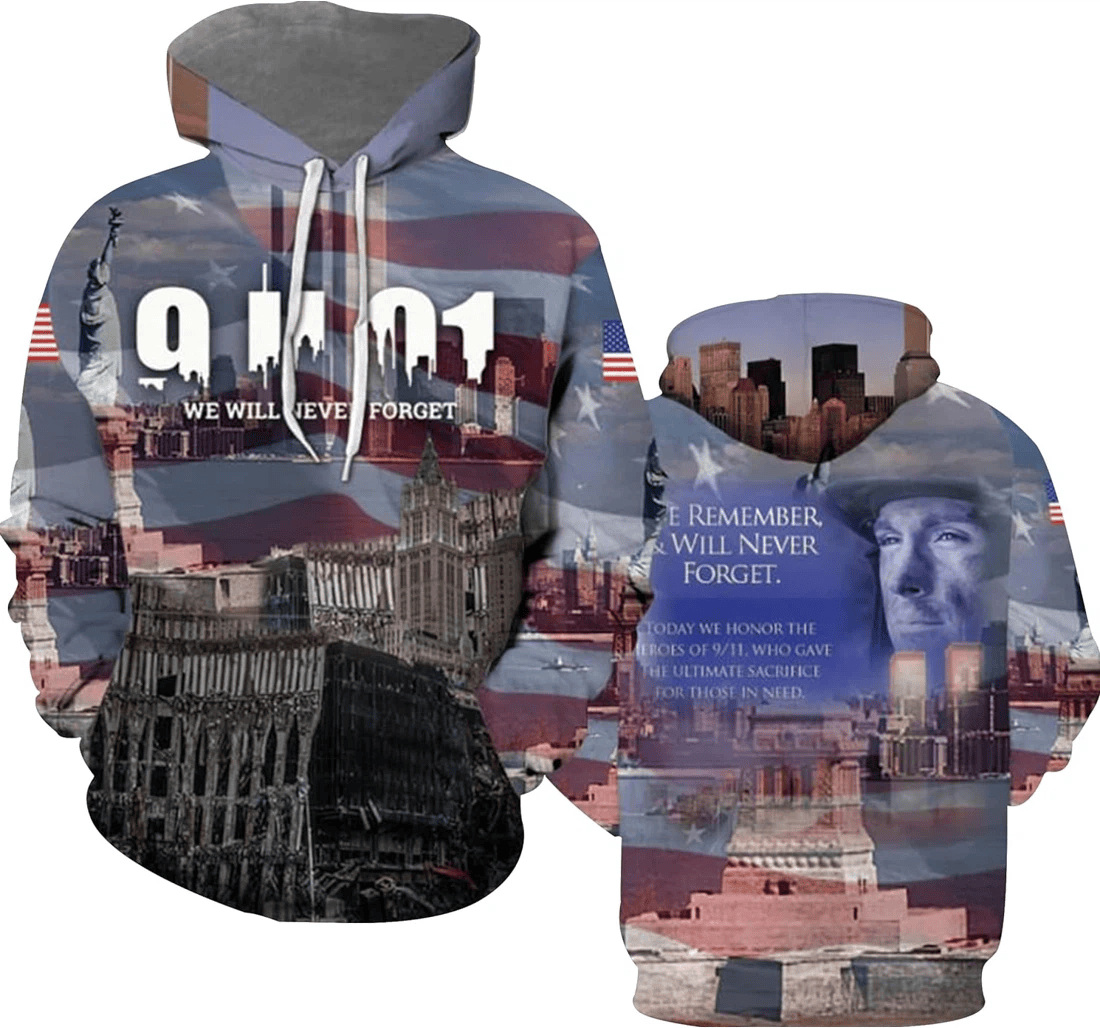 Personalized Custom Patriot Day Never Forget Twin Tower Patriot Day Patriot Day Pattern Patriot Day Pattern - 3D Printed Pullover Hoodie