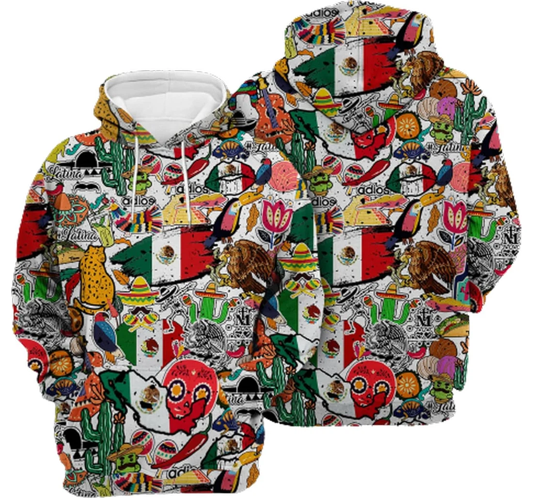 Personalized Mexico Symbols Family - 3D Printed Pullover Hoodie