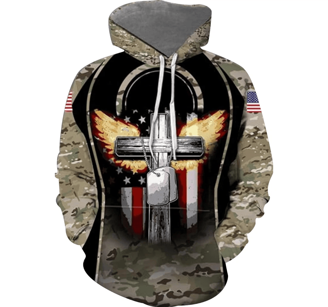 Personalized Orange Prints God Is My Father Veterans Veteran Camo Army Veteran American Army Veteran Jesus Jesus Cross Veteran - 3D Printed Pullover Hoodie