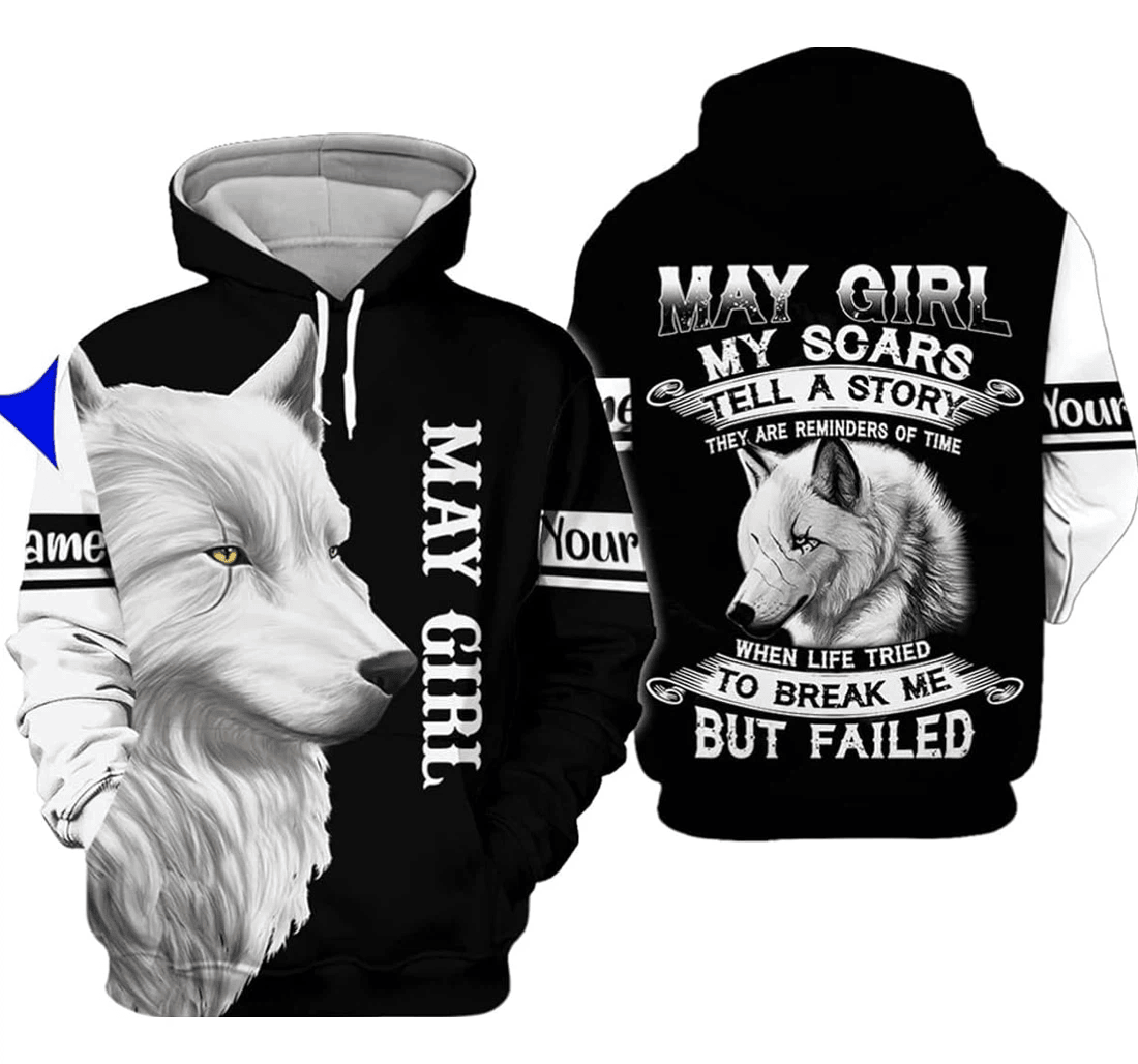 Personalized Name Wolf May Girl My Scars Tell A Story They Are Reminders Xl - 3D Printed Pullover Hoodie