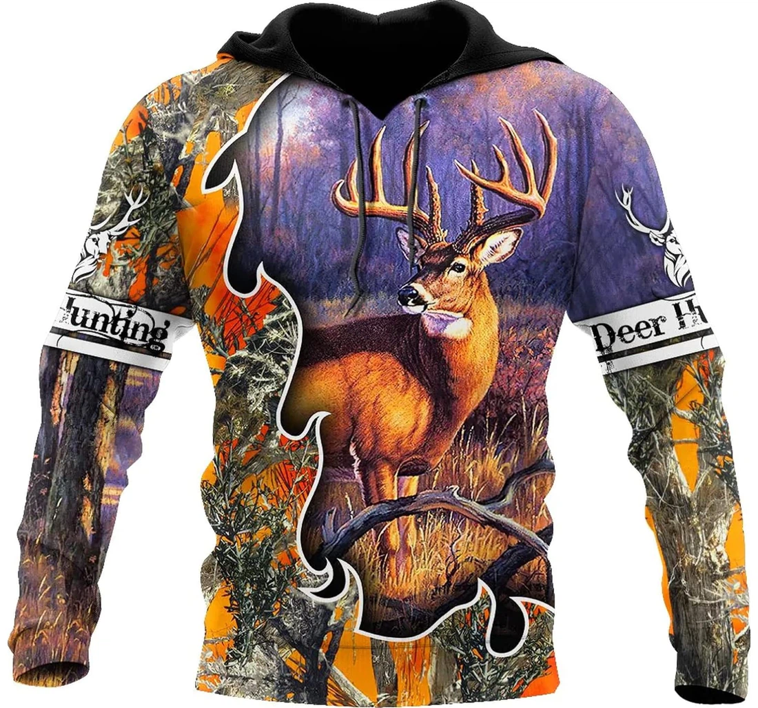Personalized Deer Hunting Orange Forest Camo Pattern Family - 3D Printed Pullover Hoodie