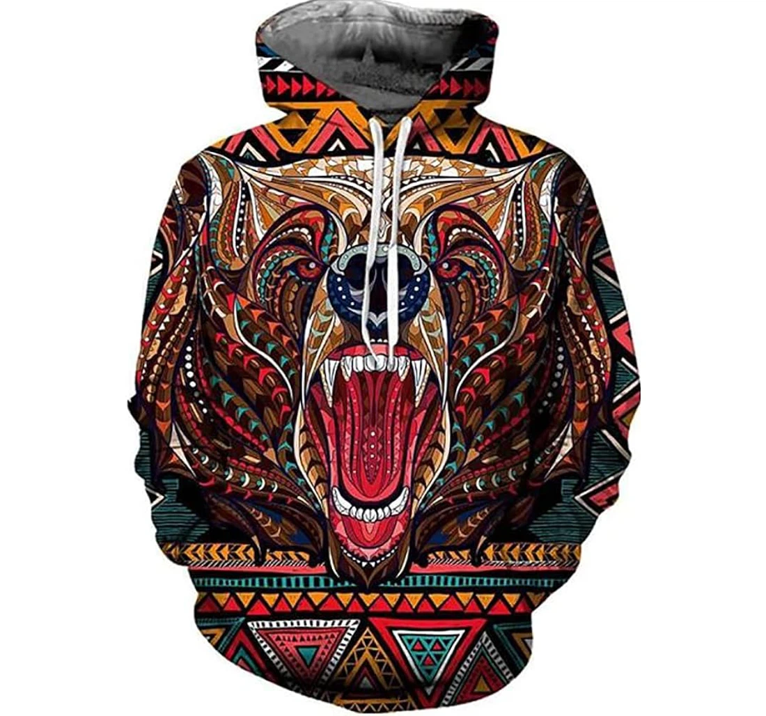 Personalized Bear Bohemian Style Colorful Art Lover - 3D Printed Pullover Hoodie