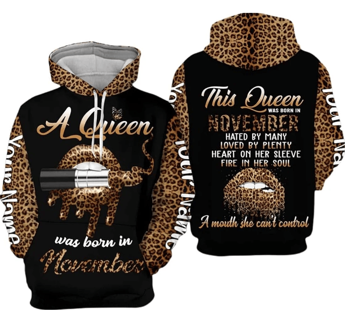 Personalized November Girl Leopard A Queen Was Born In November Hated By Many Xl - 3D Printed Pullover Hoodie