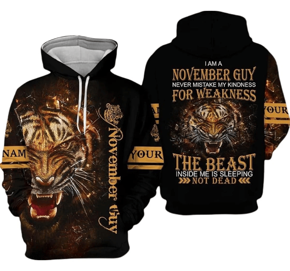Personalized November Guy Roar Tiger Never Mistake My Kindness Xl - 3D Printed Pullover Hoodie
