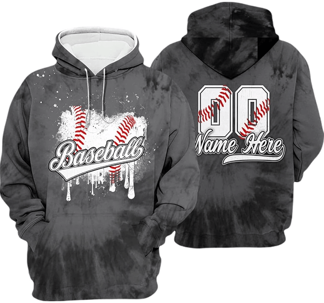 Personalized Name Baseball Grey Tie Dye Xl - 3D Printed Pullover Hoodie