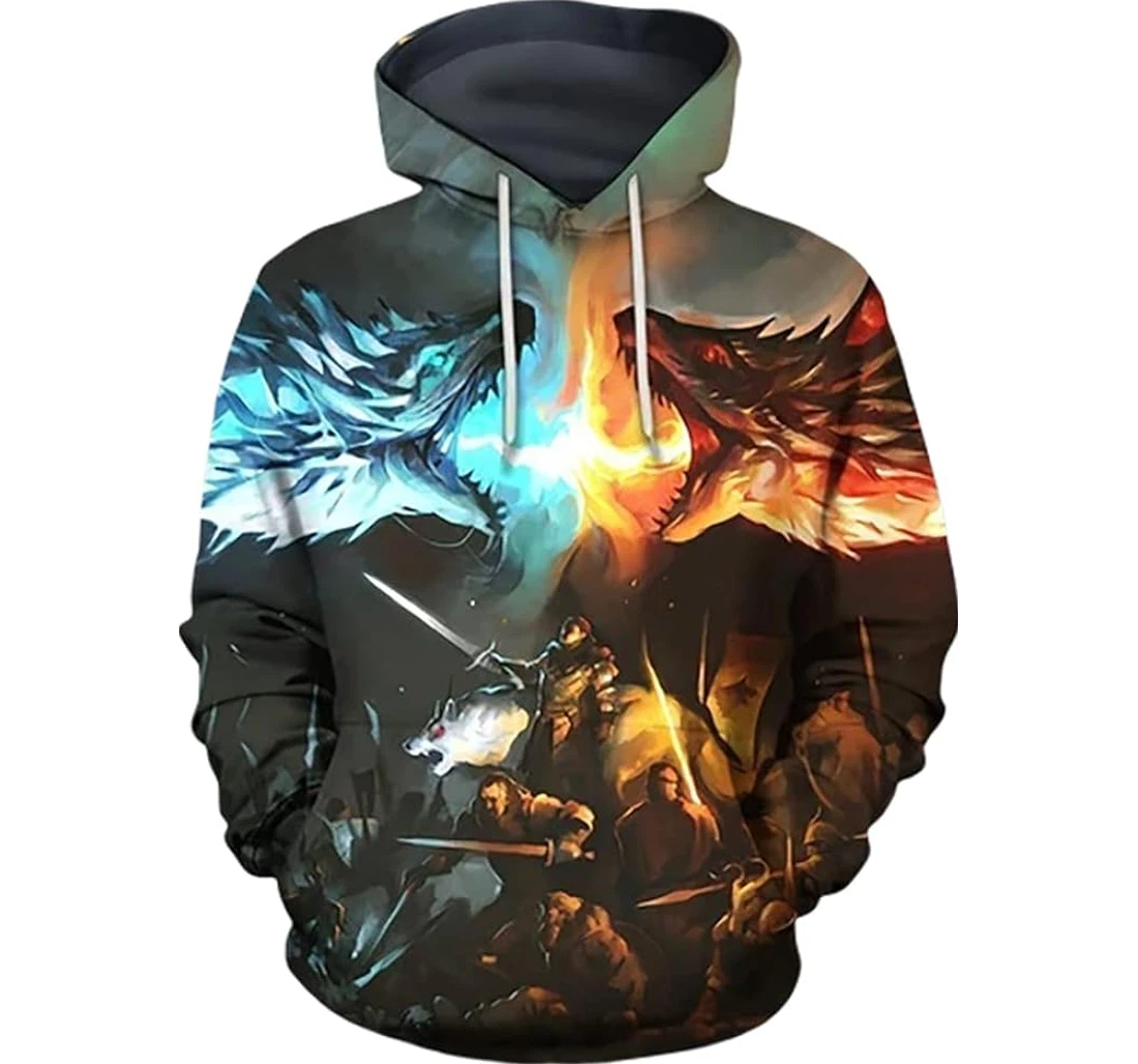 Personalized Dragon Fighting Ice Fire - 3D Printed Pullover Hoodie