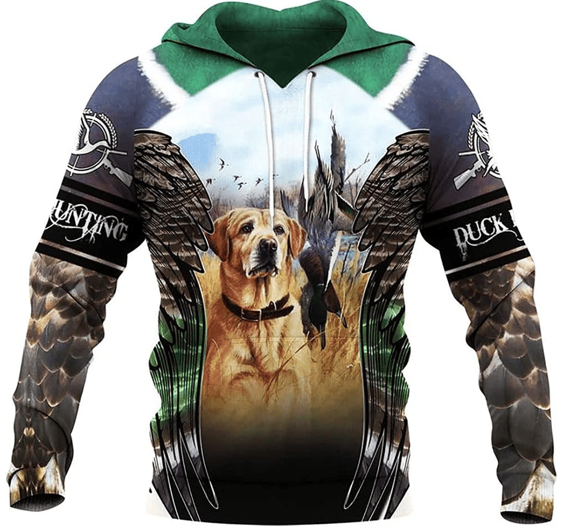 Personalized Golden Labrador Duck Hunting Feather Pattern - 3D Printed Pullover Hoodie