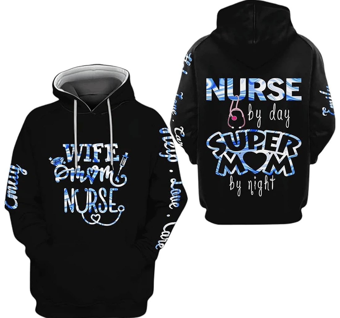 Personalized Medical Mom By Night Nurse By Day Strong Mommy - 3D Printed Pullover Hoodie
