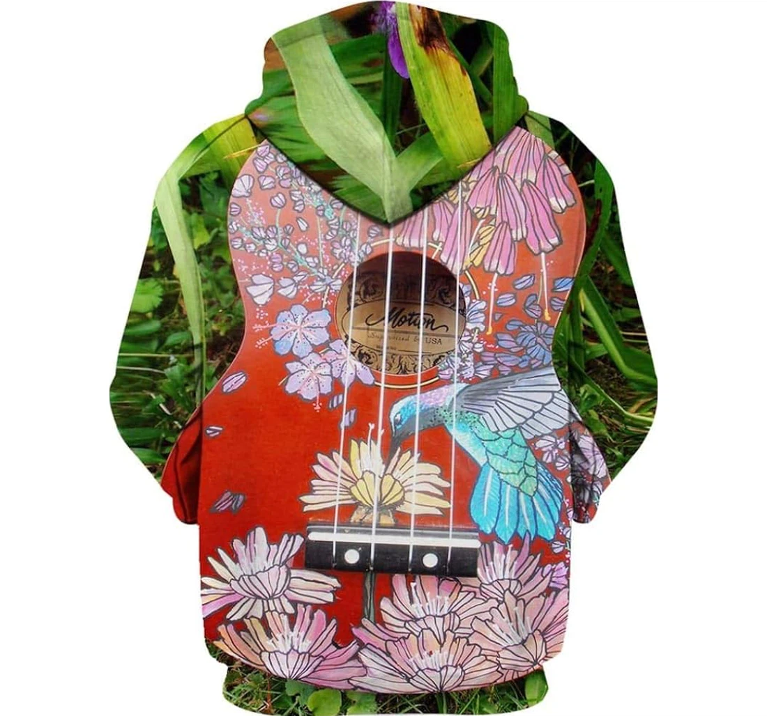 Personalized Colorful Ukulele Flower Bird Custom Up Jackets - 3D Printed Pullover Hoodie