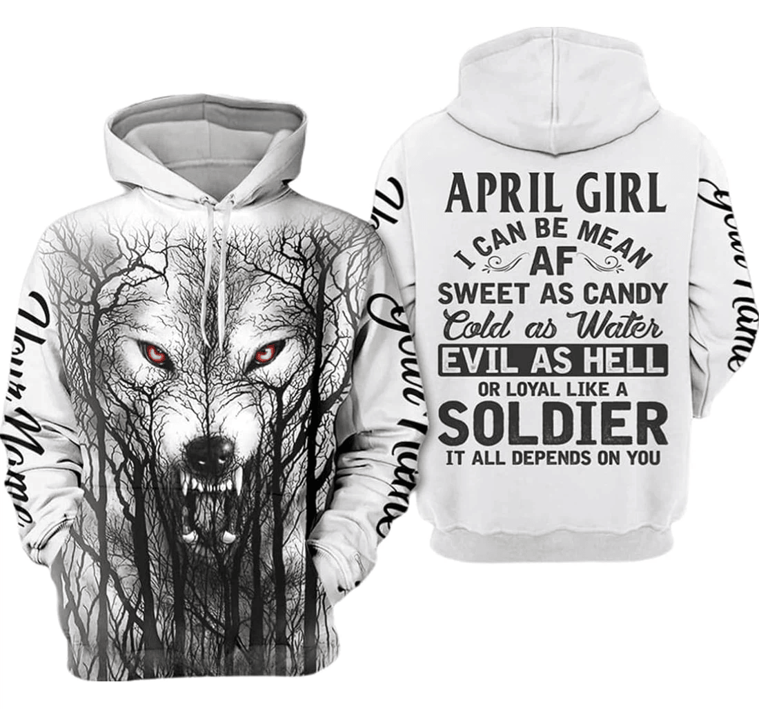 Personalized Name April Girl Wolf I Can Be Mean Af Xl - 3D Printed Pullover Hoodie