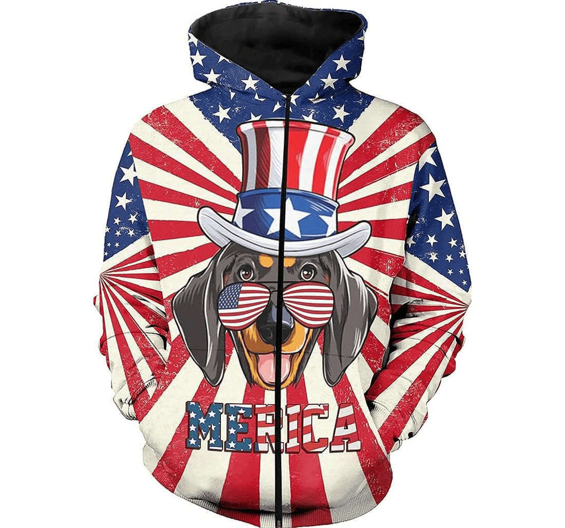 Personalized Dachshund Merica Dog Lover - 3D Printed Pullover Hoodie