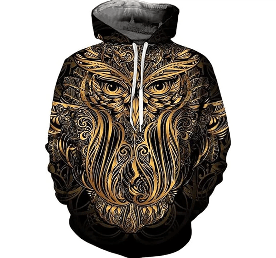 Personalized Owl Magic Gold Owl Art Style - 3D Printed Pullover Hoodie