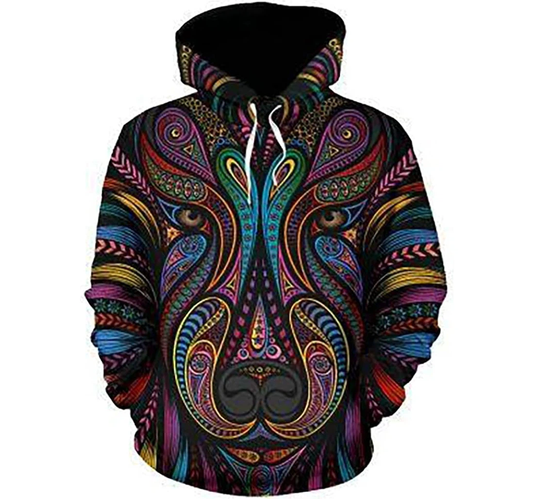 Personalized Neon Wolf Paisley Pattern - 3D Printed Pullover Hoodie