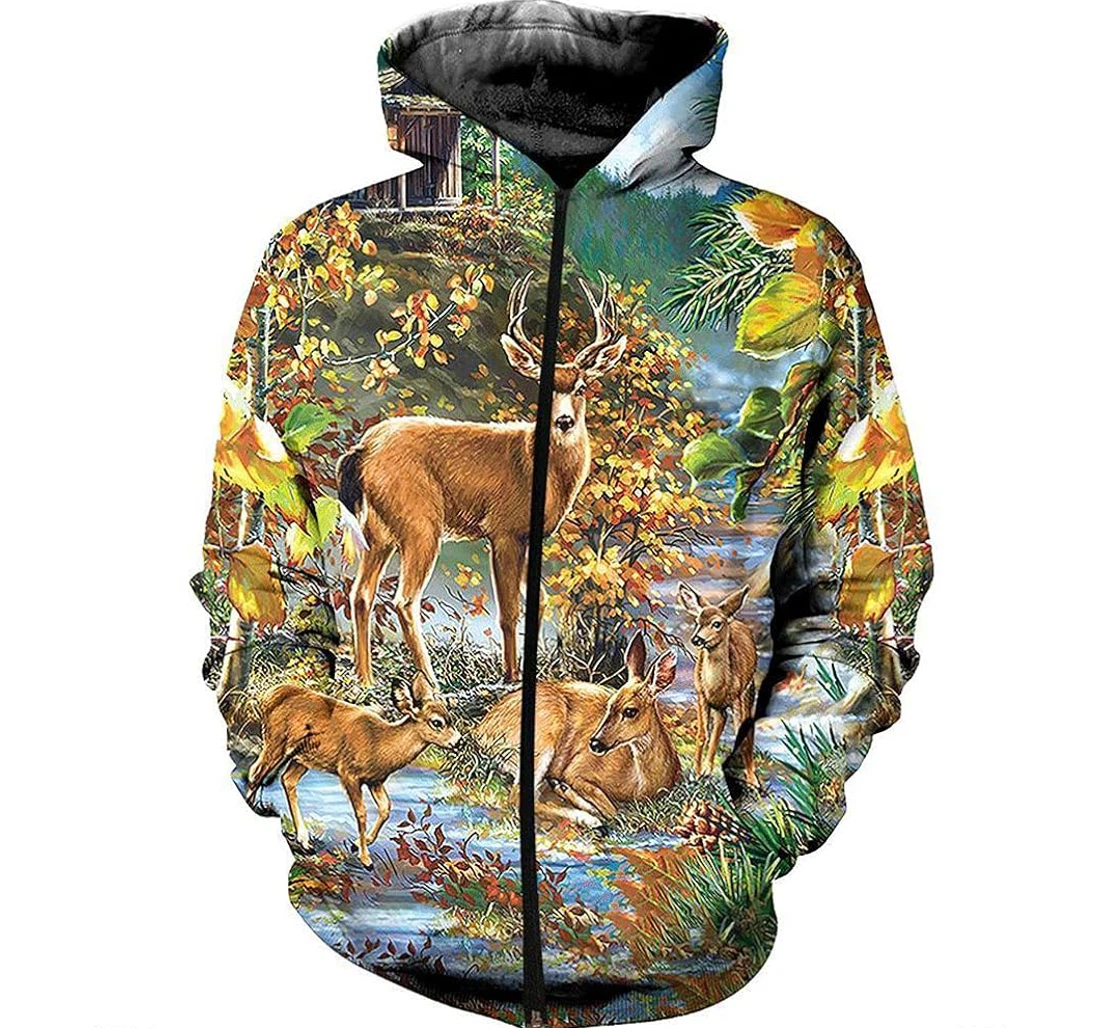 Personalized Deer Family Dreamy Forest Wild Life Lover - 3D Printed Pullover Hoodie
